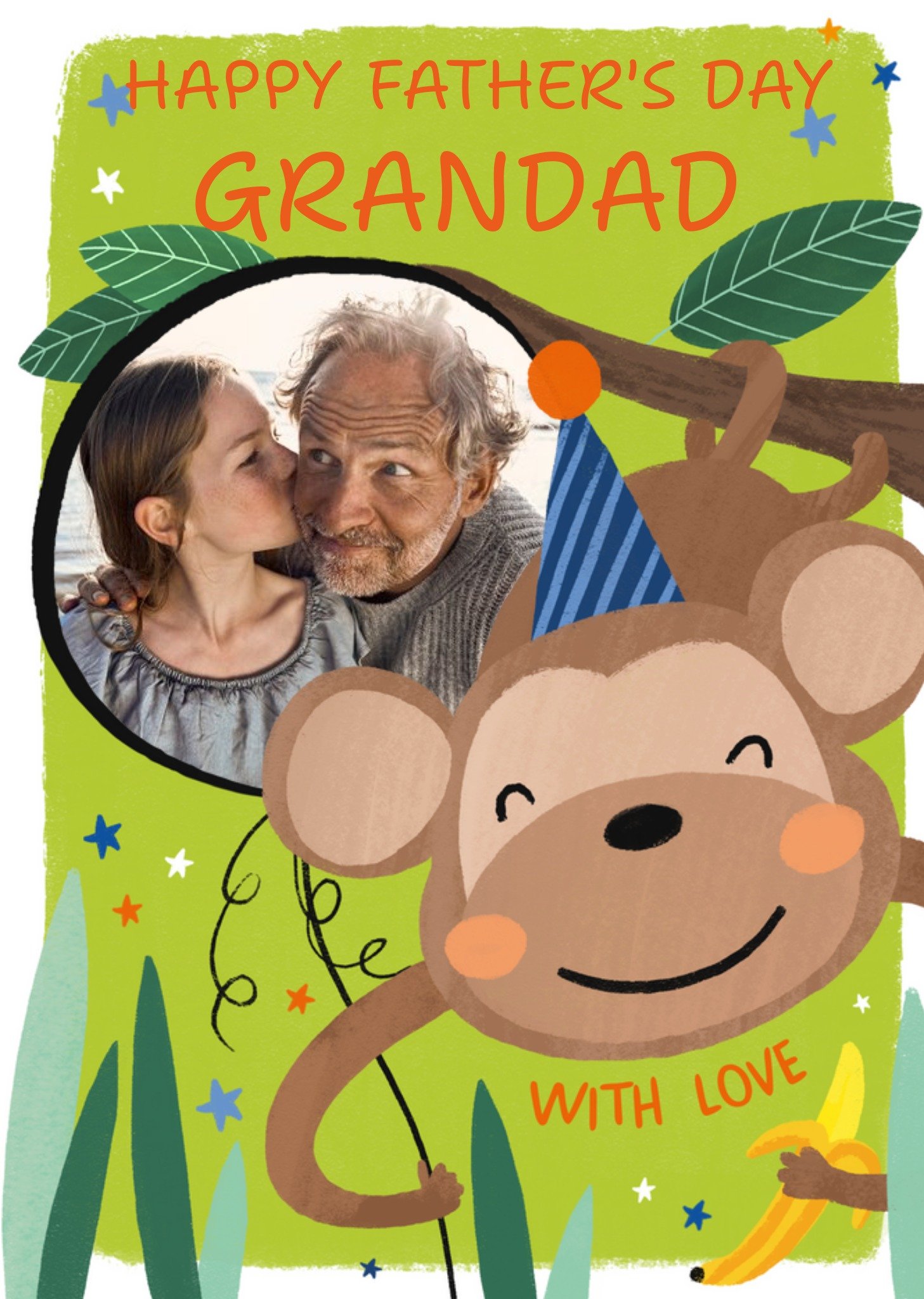 Moonpig Cute Monkey Illustration Photo Upload Grandad Father's Day Card Ecard