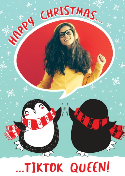 Happy Christmas Queen Penguin Photo Upload Card
