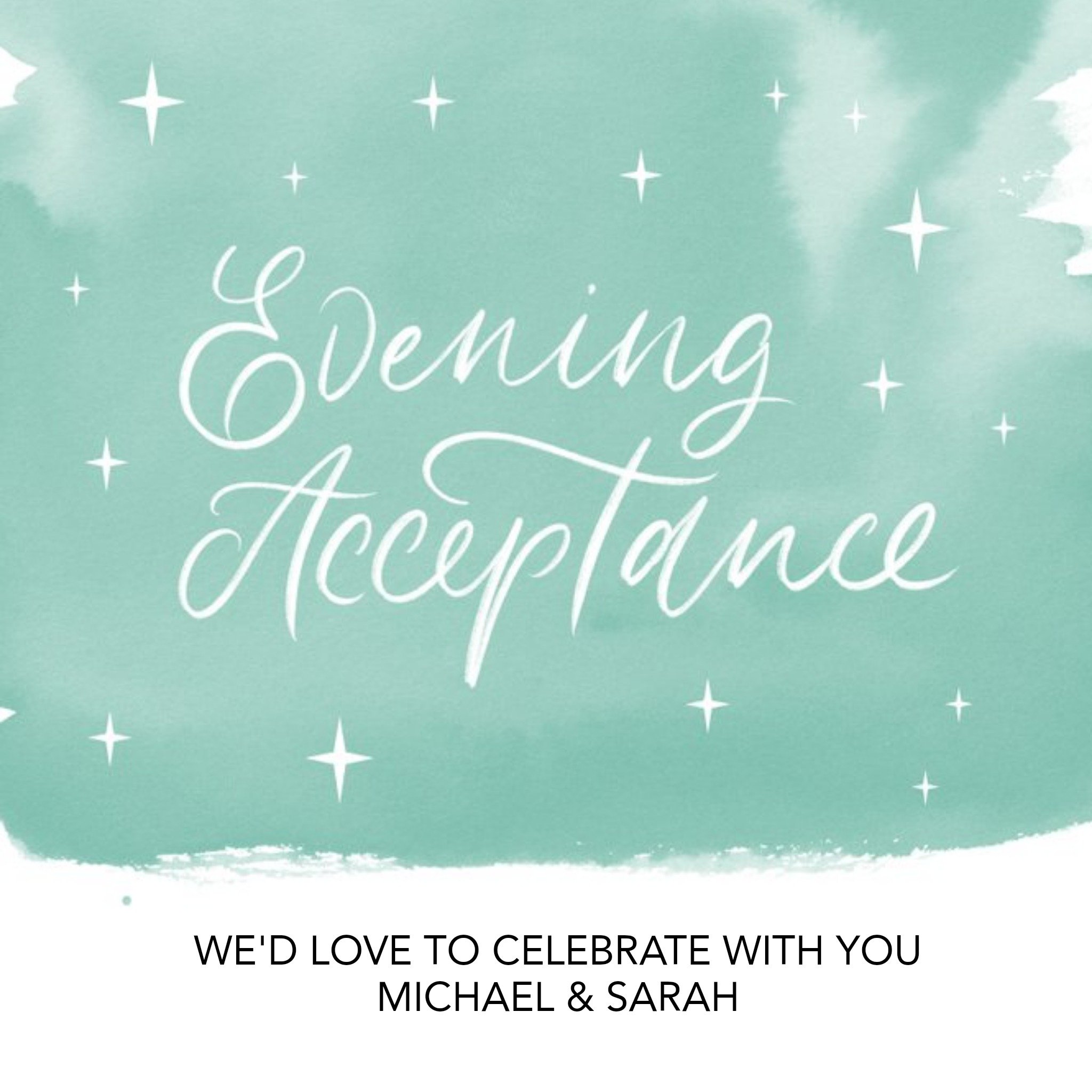 Modern Typographic Evening Acceptance Wedding Card, Square