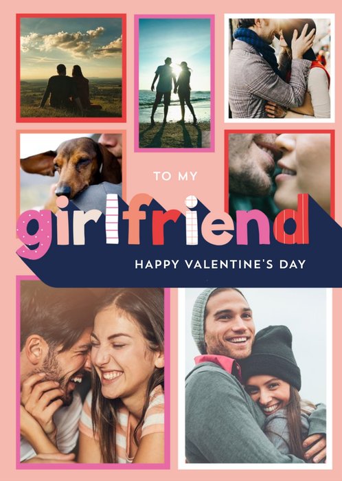 Pastel Pink To My Girlfriend Multi-Photo Happy Valentine's Day Card