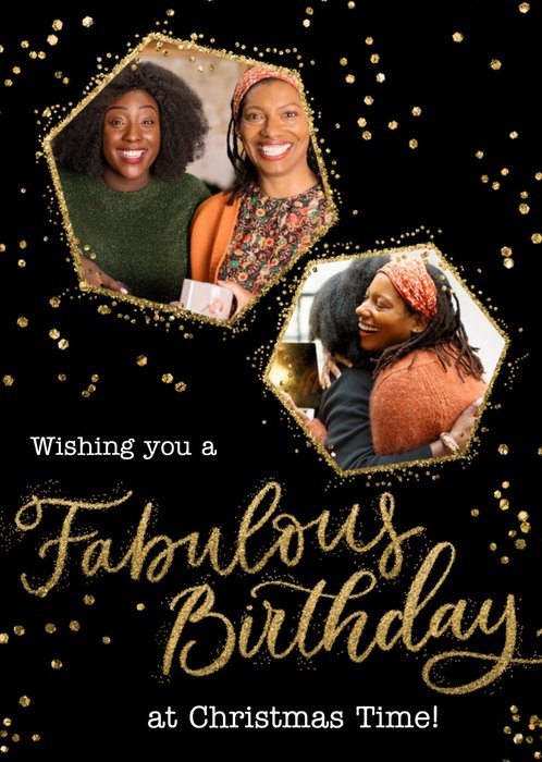 Metallic Gold Lettering Fabulous Birthday At Time Photo Upload Card