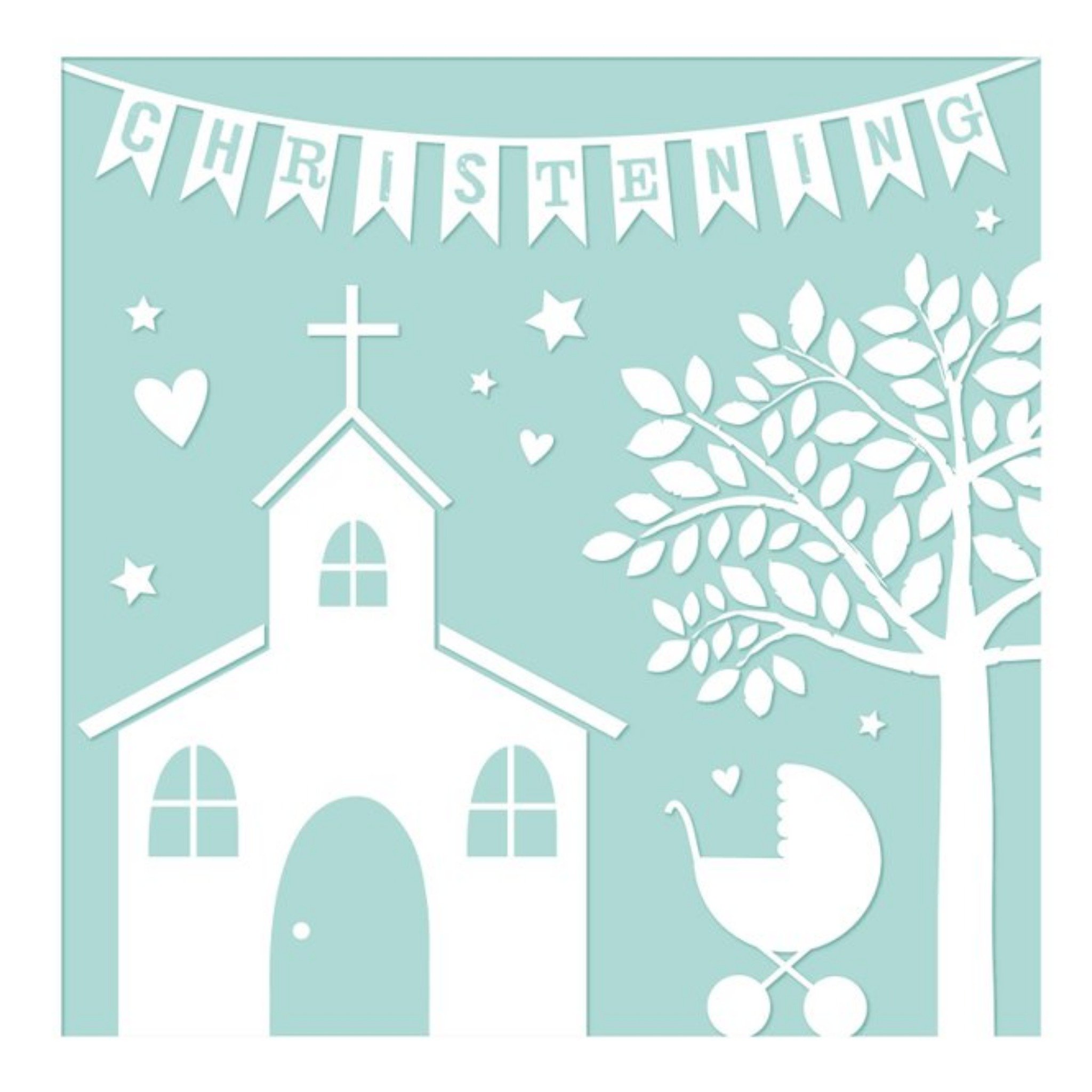 Christening Church Tree Paper Cut Out Card, Square