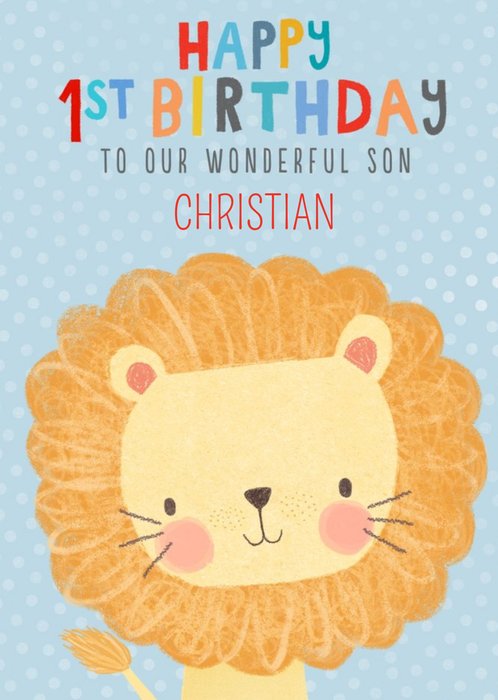 Cute Lion Illustrative Son 1st Birthday Card