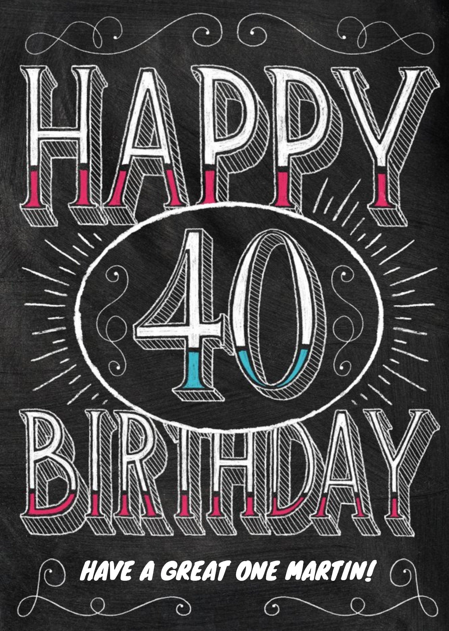 Moonpig Classic Chalkboard Style Personalised Happy 40th Birthday Card, Large