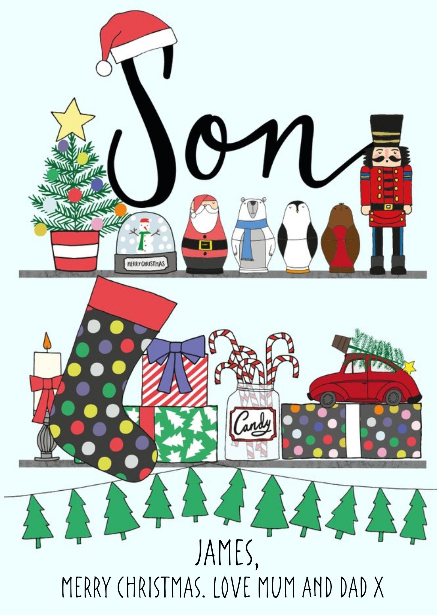 Shelfie Merry Christmas Son Personalised Card Ecard