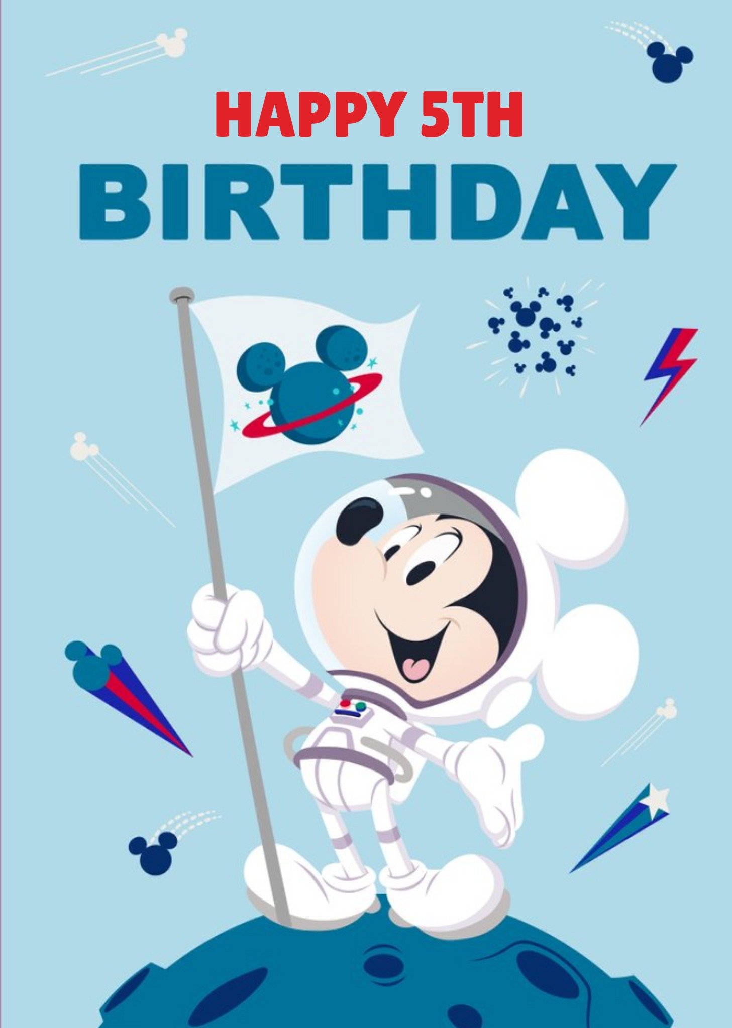 Disney Mickey Mouse Moon Space Birthday Card, Large