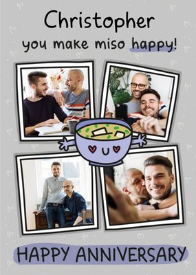 Cute Illustrated Miso Soup Photo Upload Anniversary Card