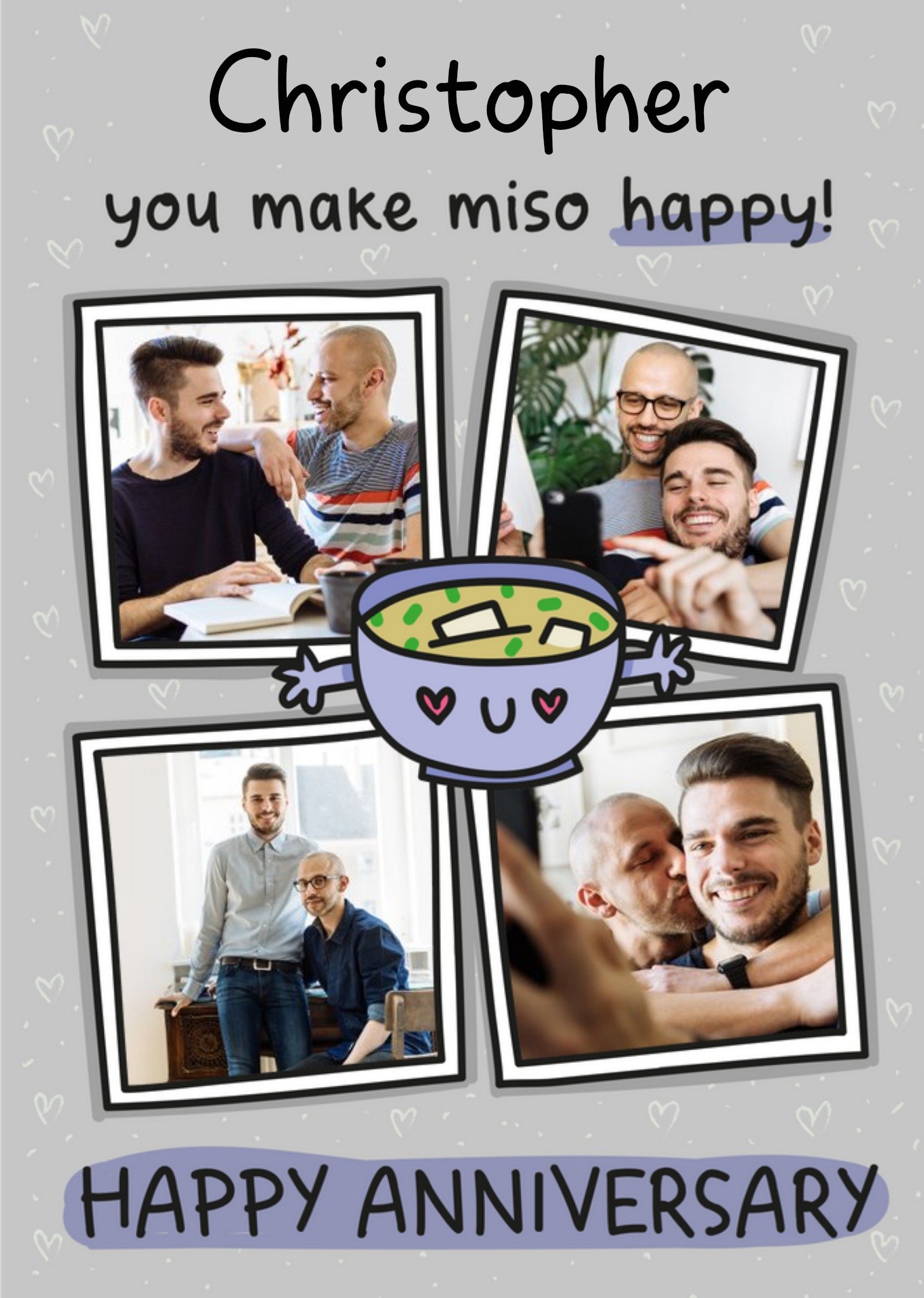Moonpig Cute Illustrated Miso Soup Photo Upload Anniversary Card, Large