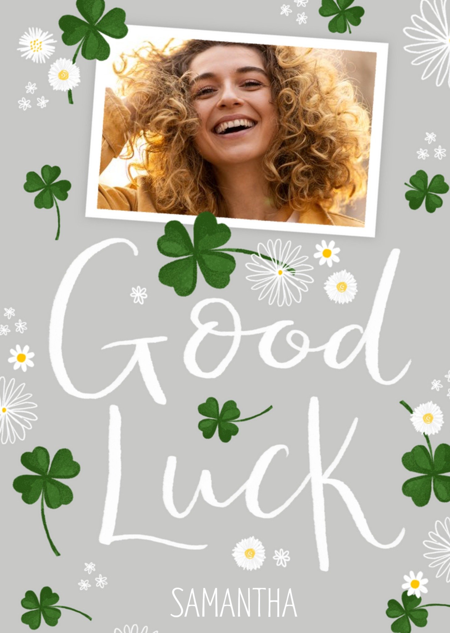 Okey Dokey Design Illustrated Clover Customisable Photo Upload Good Luck Card Ecard