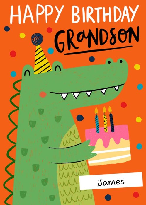 Happy Birthday Grandson Quirky Crocodile Birthday Cake Card