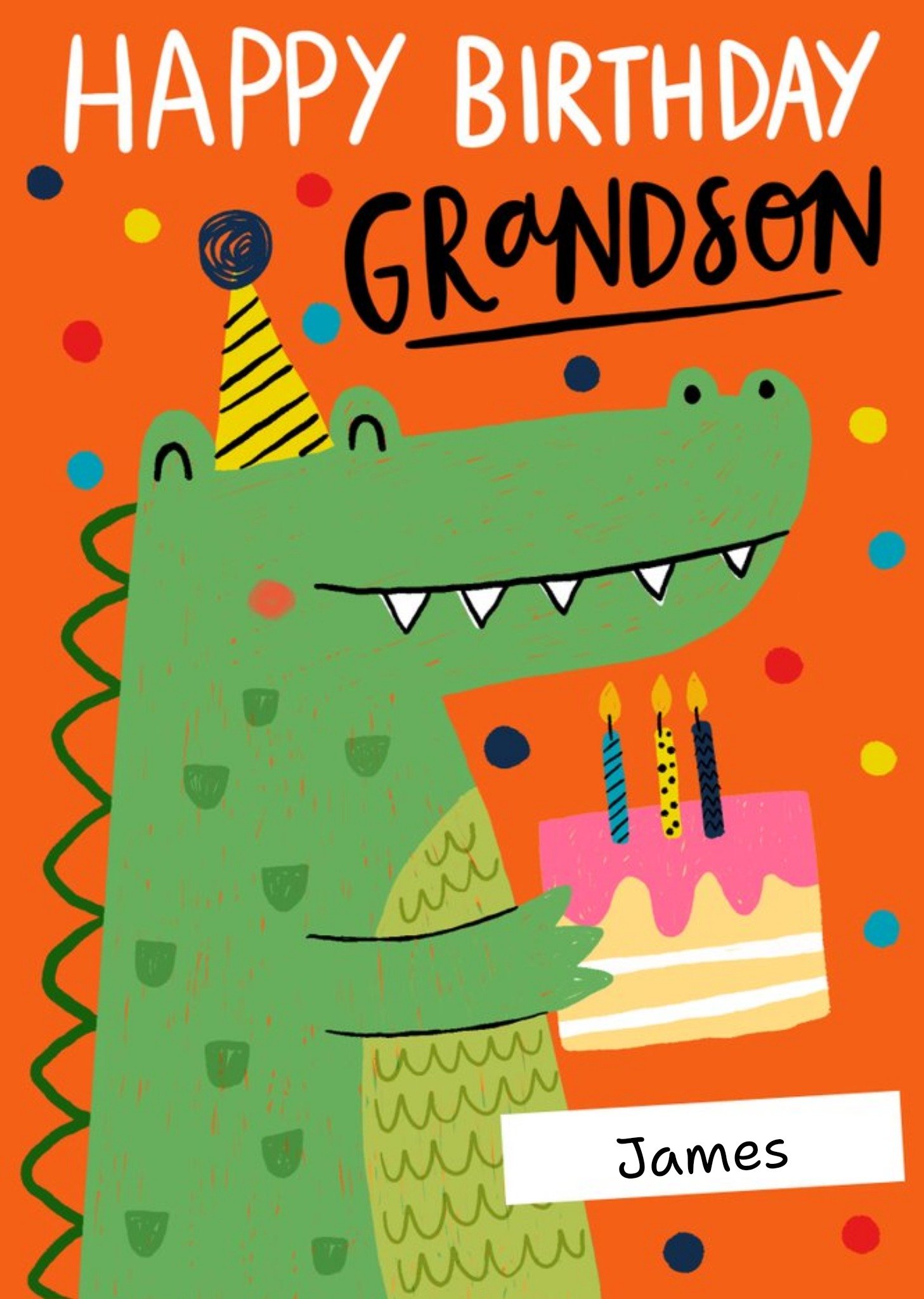 Moonpig Happy Birthday Grandson Quirky Crocodile Birthday Cake Card, Large
