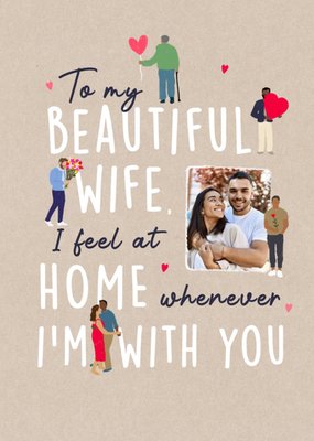 Various Spot Illustrations Of People Surrounding Text Wife's Photo Upload Valentine's Day Card