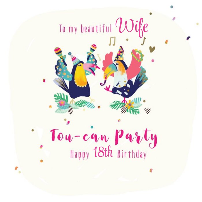 Illustration Of A Pair Of Toucans Dancing With Percussive Instruments Birthday Card