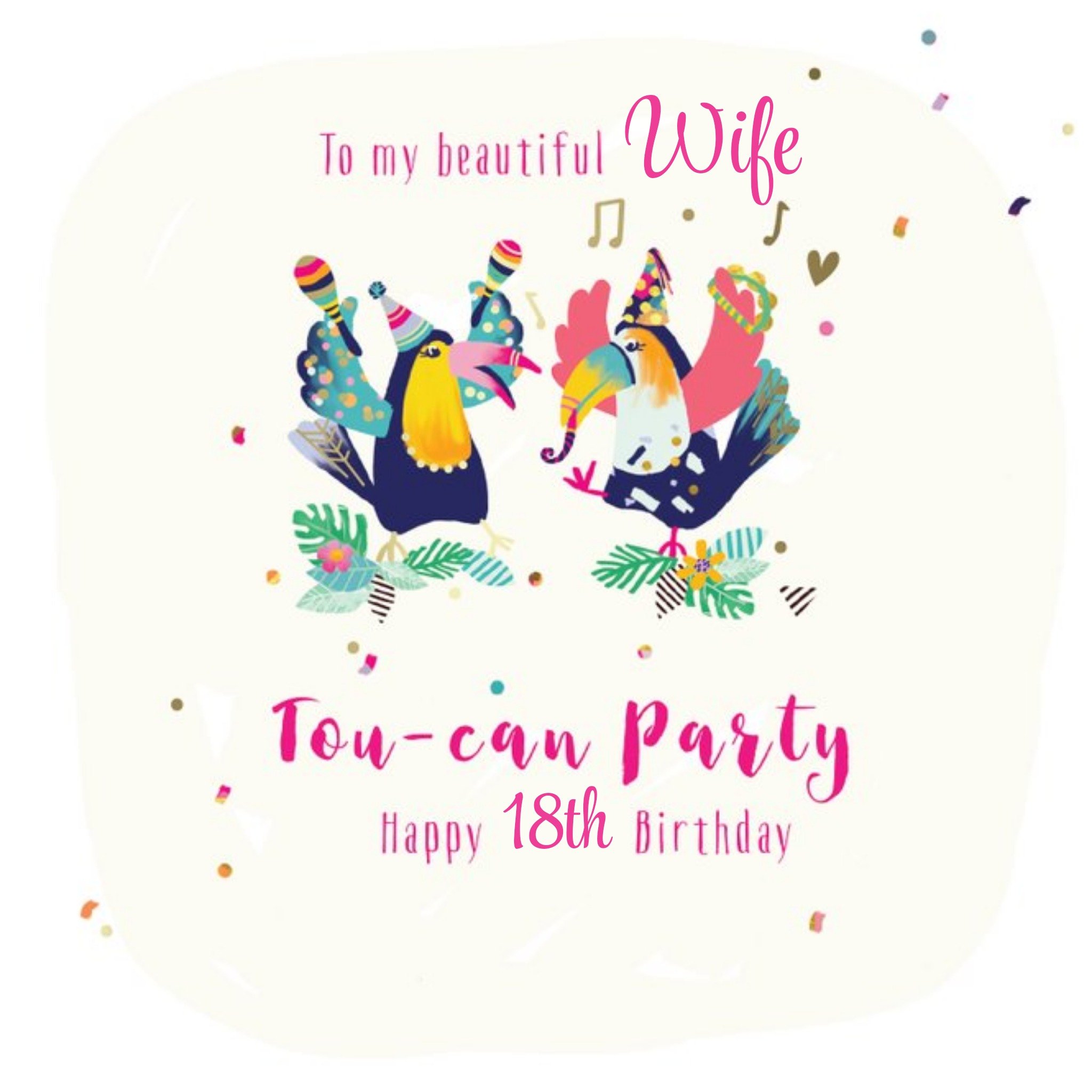 Moonpig Illustration Of A Pair Of Toucans Dancing With Percussive Instruments Birthday Card, Large