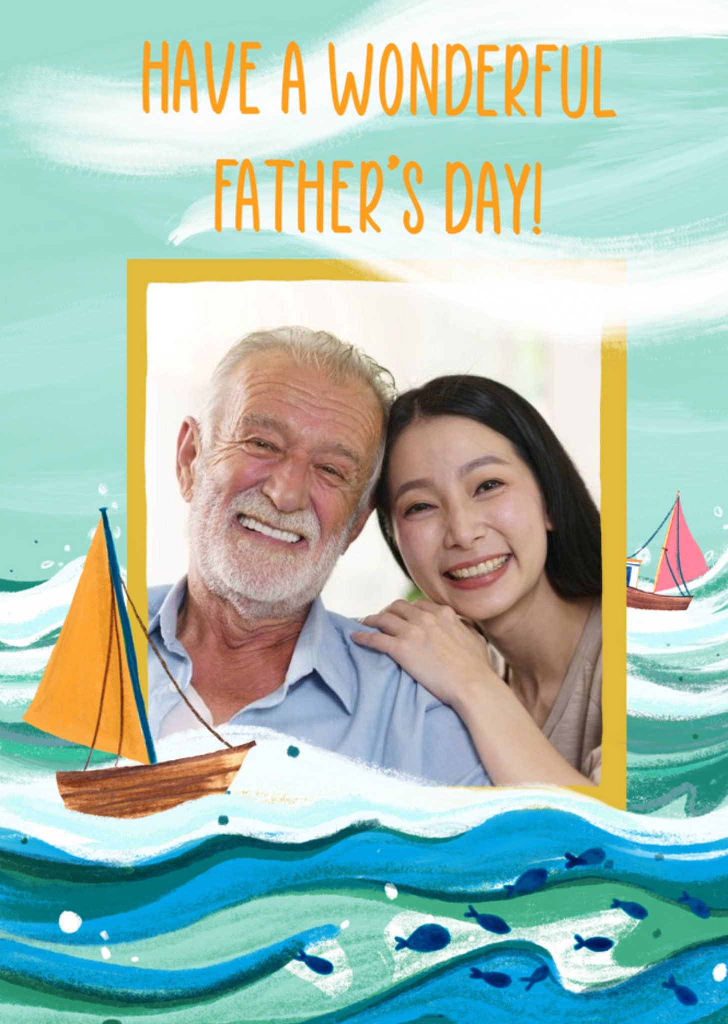 Moonpig Katie Hickey Illustrated Sea Sailing Photo Upload Father's Day Card, Large