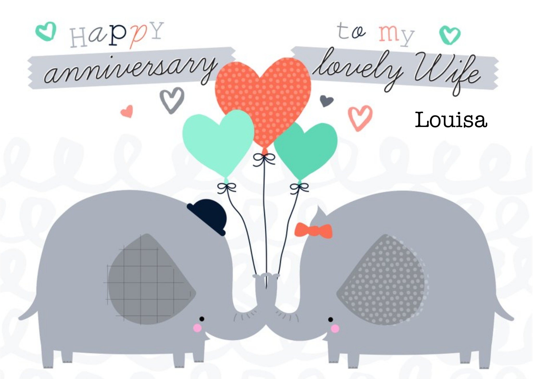 Elephants With Balloons Personalised Happy Anniversary Card For Wife Ecard