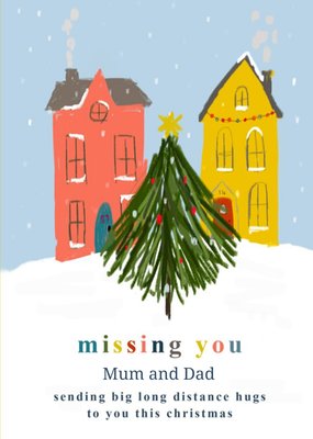 Sketched Long Distance Hugs Missing You At Christmas Card