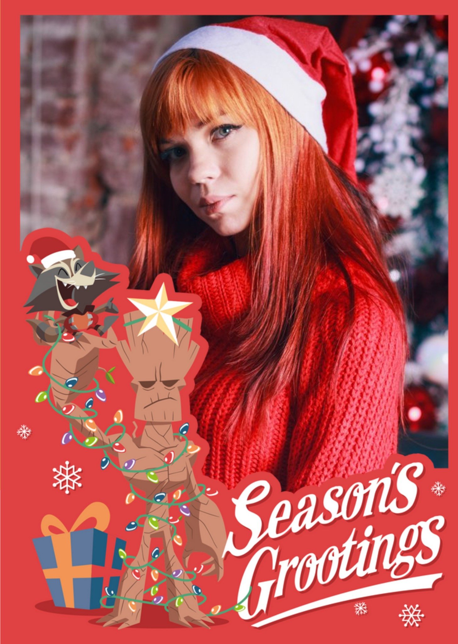 Disney Marvel Comics Cartoon Groot And Rocket Racoon Photo Upload Christmas Card Ecard