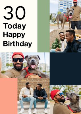 Bold 30 Today Happy Birthday Block Multi Colour Photo Upload Birthday Card
