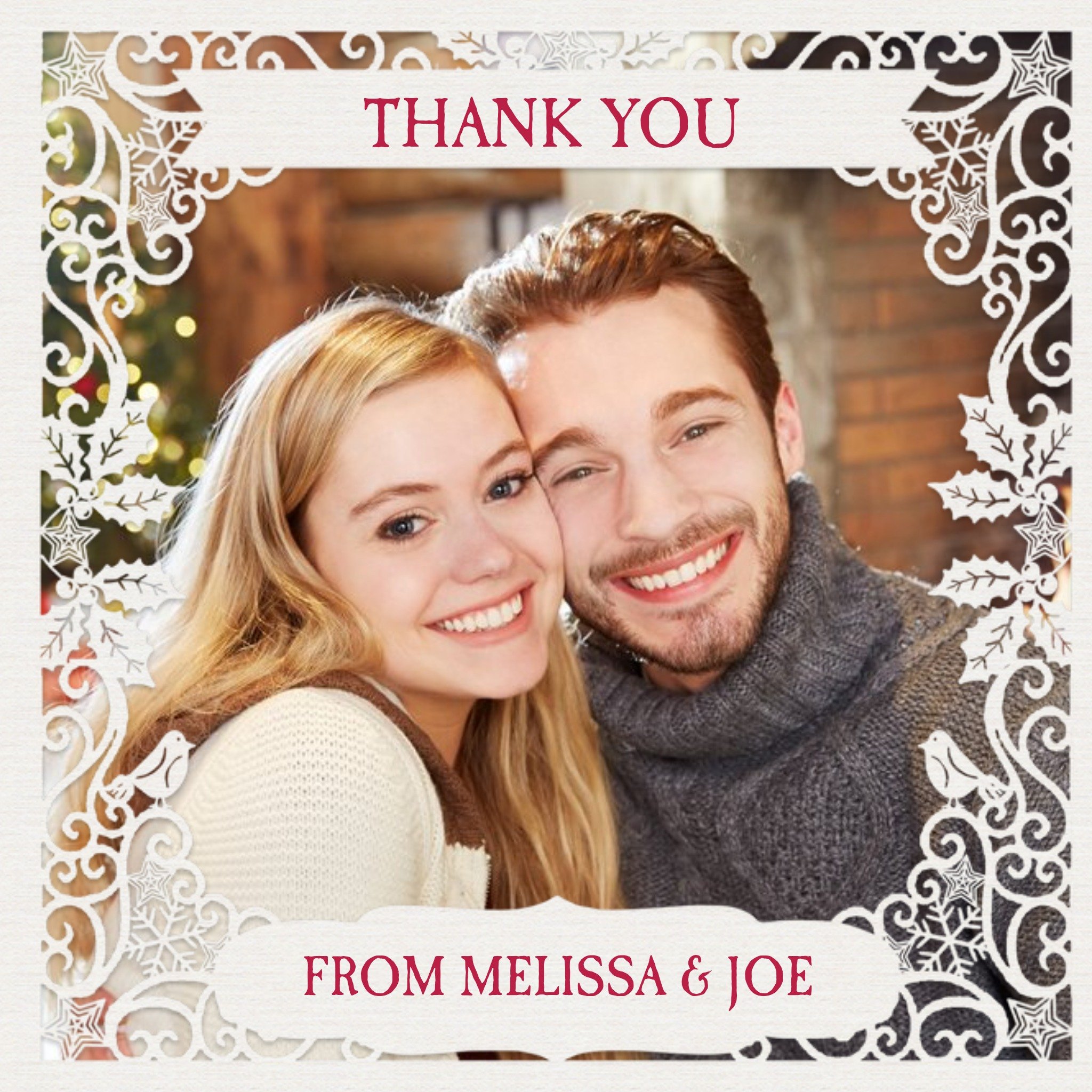 Moonpig Paper Frames Photo Upload Christmas Thank You Card, Square