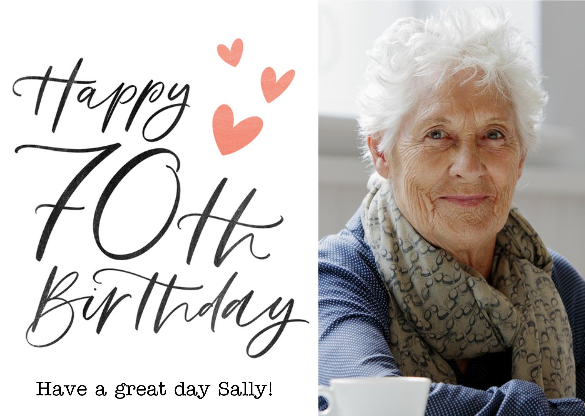 Typographic Calligraphy 70th Birthday Photo Upload Card Ecard