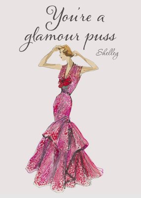 V And A Vintage Fashion Illustration Glamour Puss Greetings Card