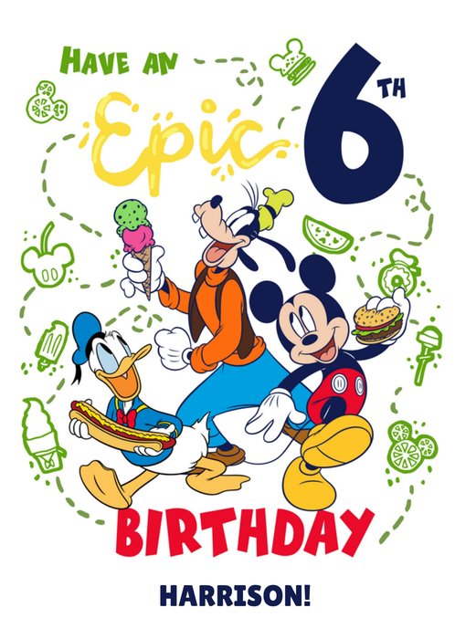Disney Mickey Mouse Donald Duck And Goofey Have An Epic 6th Birthday Personalised Card