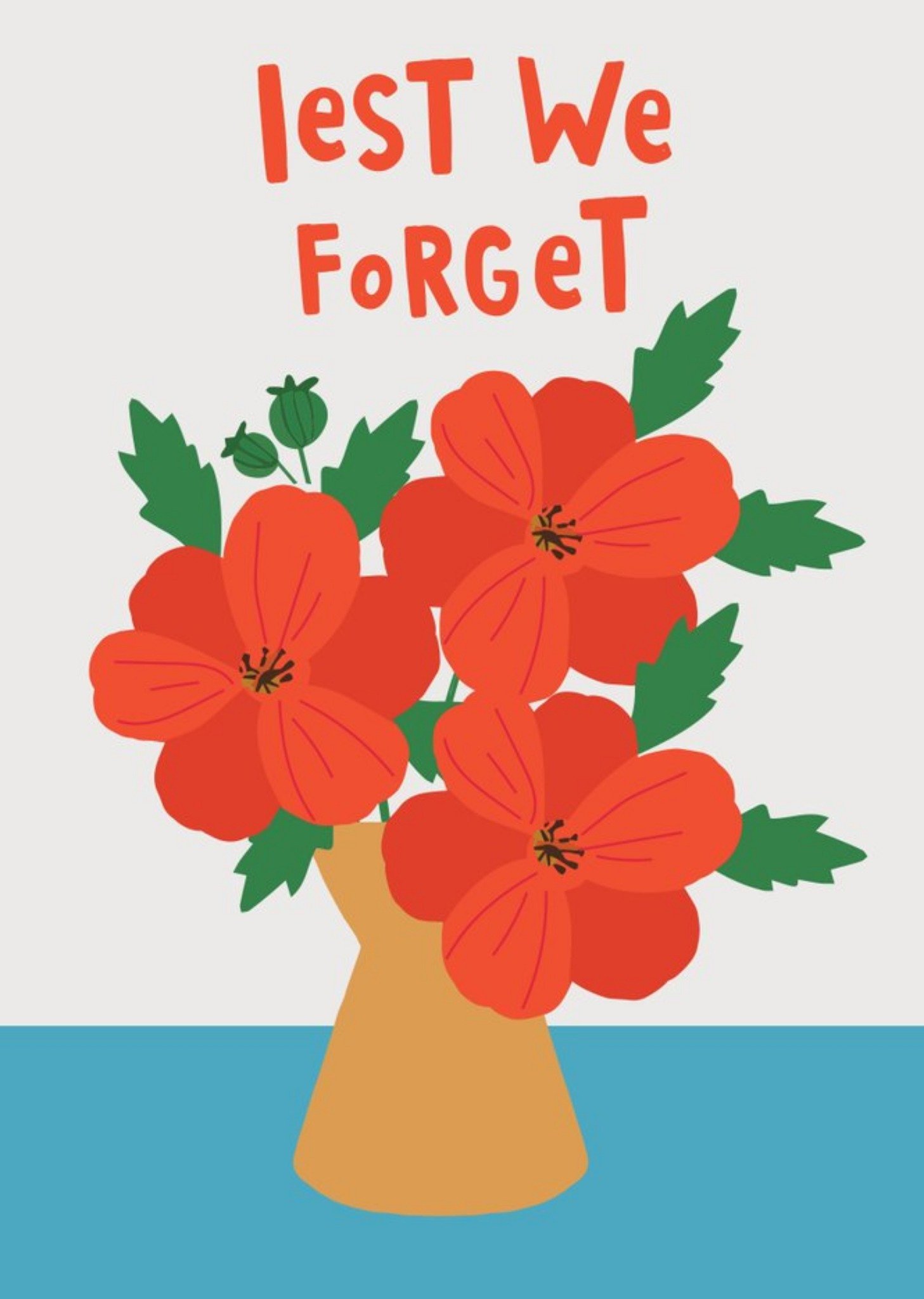 Moonpig Bright Colourful Vase Of Red Poppies Illustration Lest We Forget Card, Large