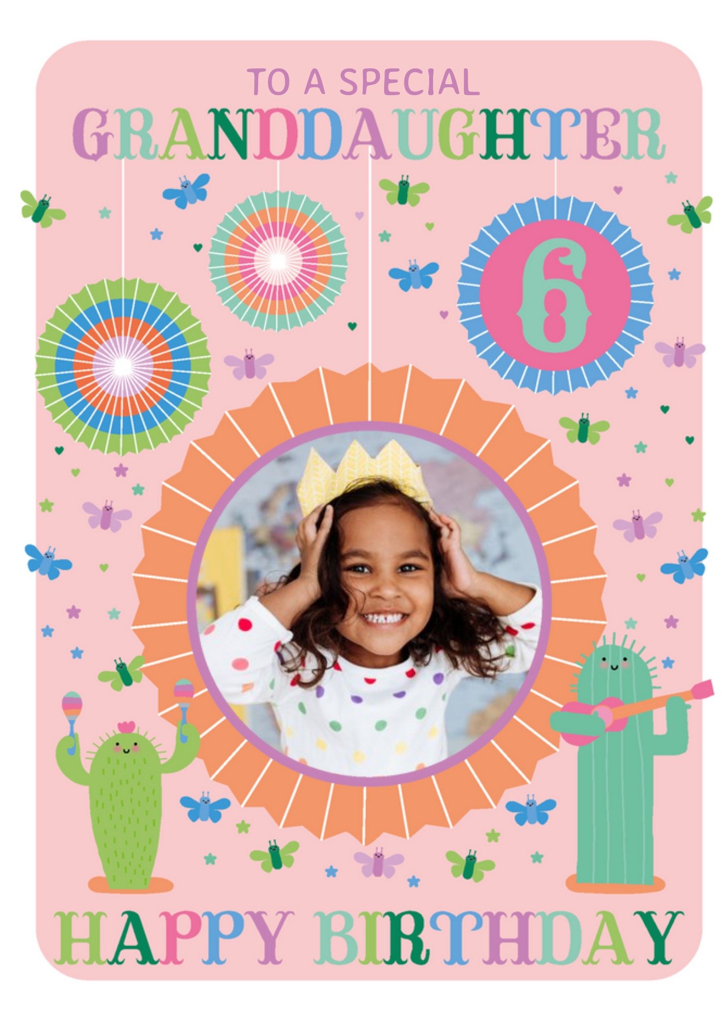Moonpig Hola Happy Illustrated To A Special Granddaughter 6th Photo Upload Birthday Card, Large