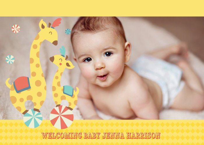 Circus Giraffes New Baby Photo Card