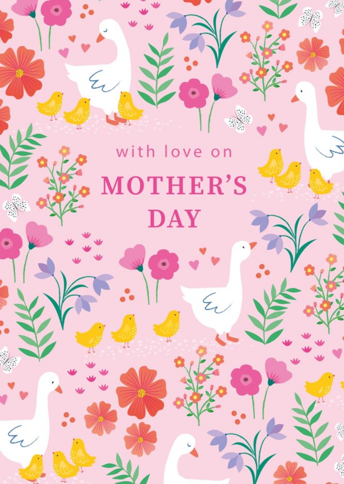 Illustration Of Colourful Flowers Geese And Goslings Mother's Day Card Ecard