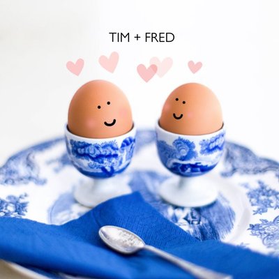 Smiling Egg Couple Personalised Names Card