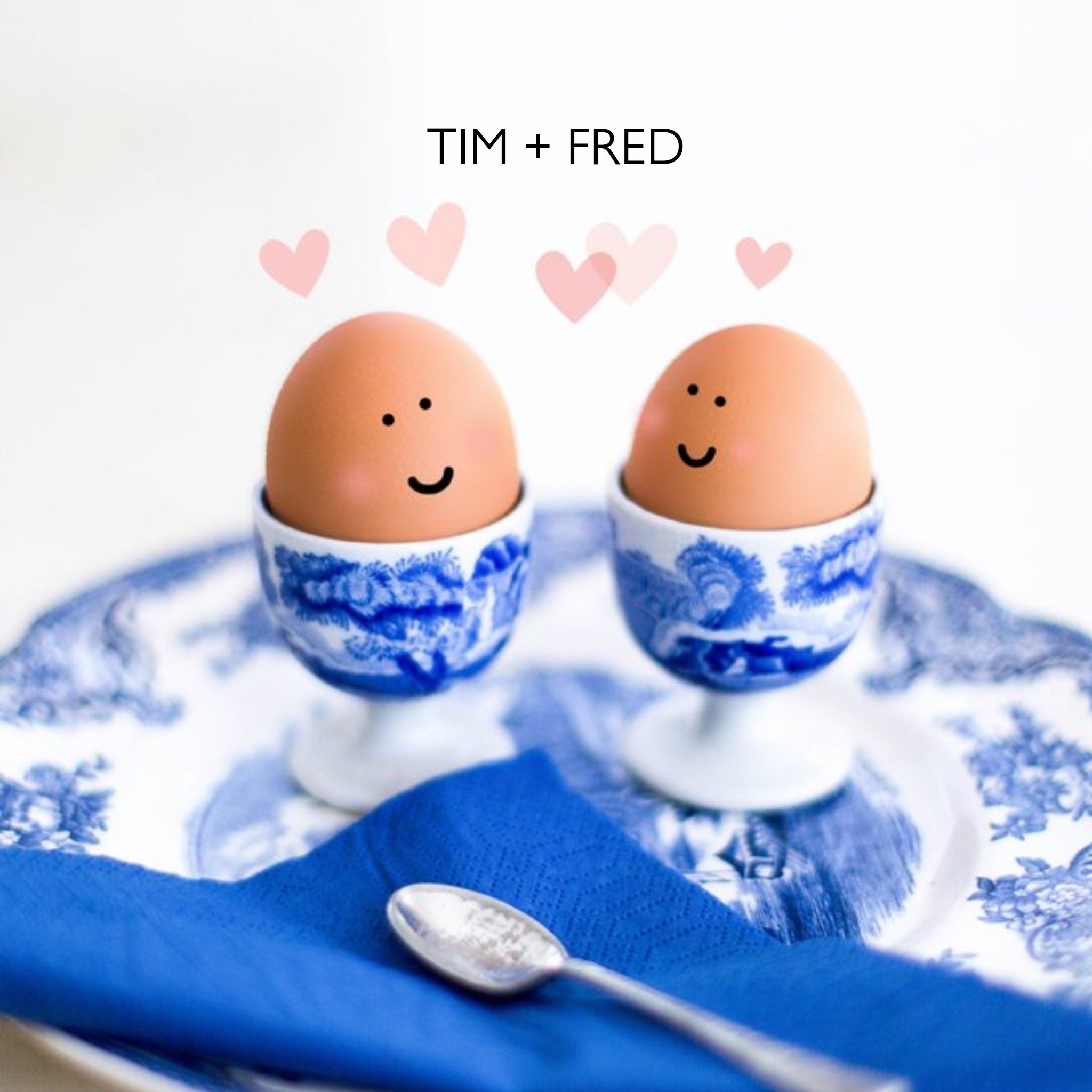 Moonpig Smiling Egg Couple Personalised Names Card, Square