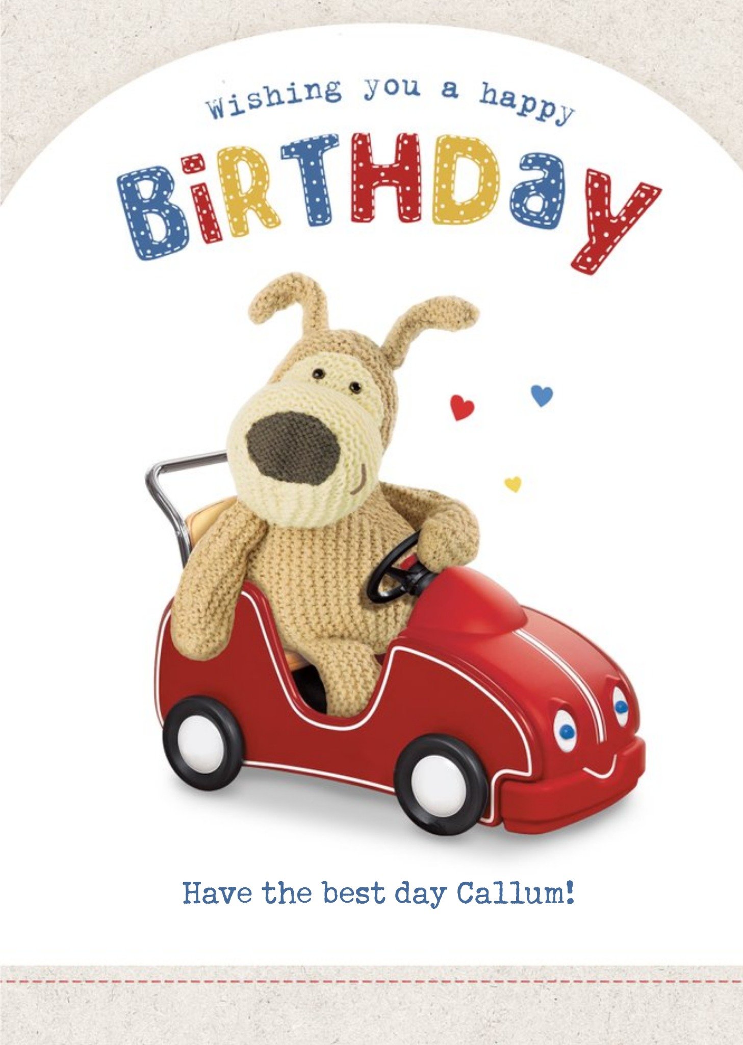 Cute Boofle Toy Car Birthday Card, Large