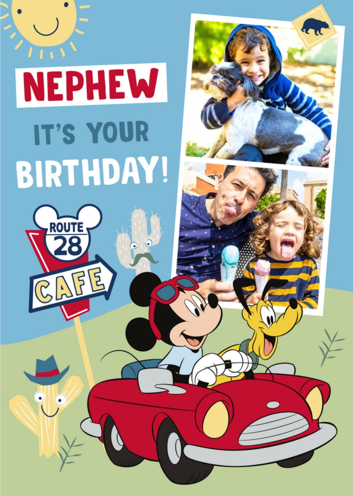 Disney Mickey Mouse And Pluto Photo Upload Nephew It's Your Birthday Card, Large