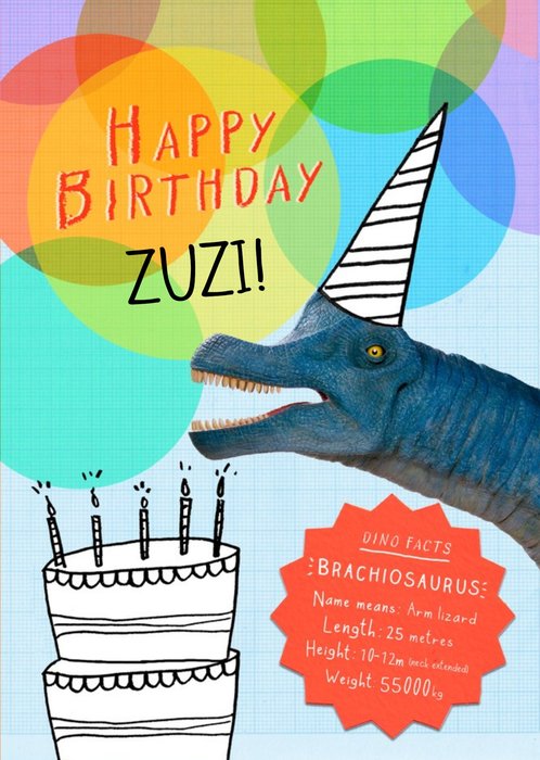 Party Dino And Cake Personalised Happy Birthday Card