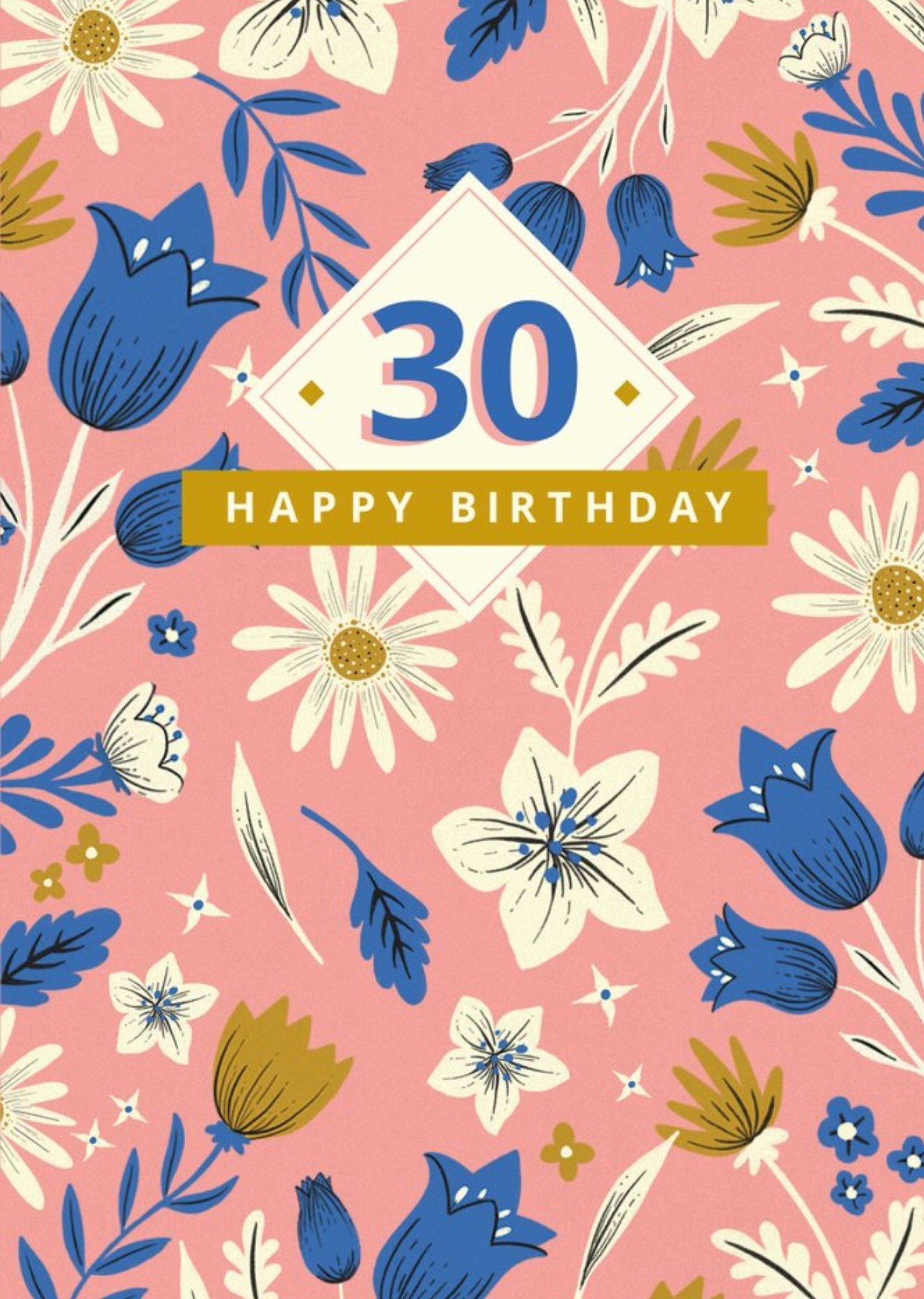 Moonpig Floral 30th Birthday Card, Large