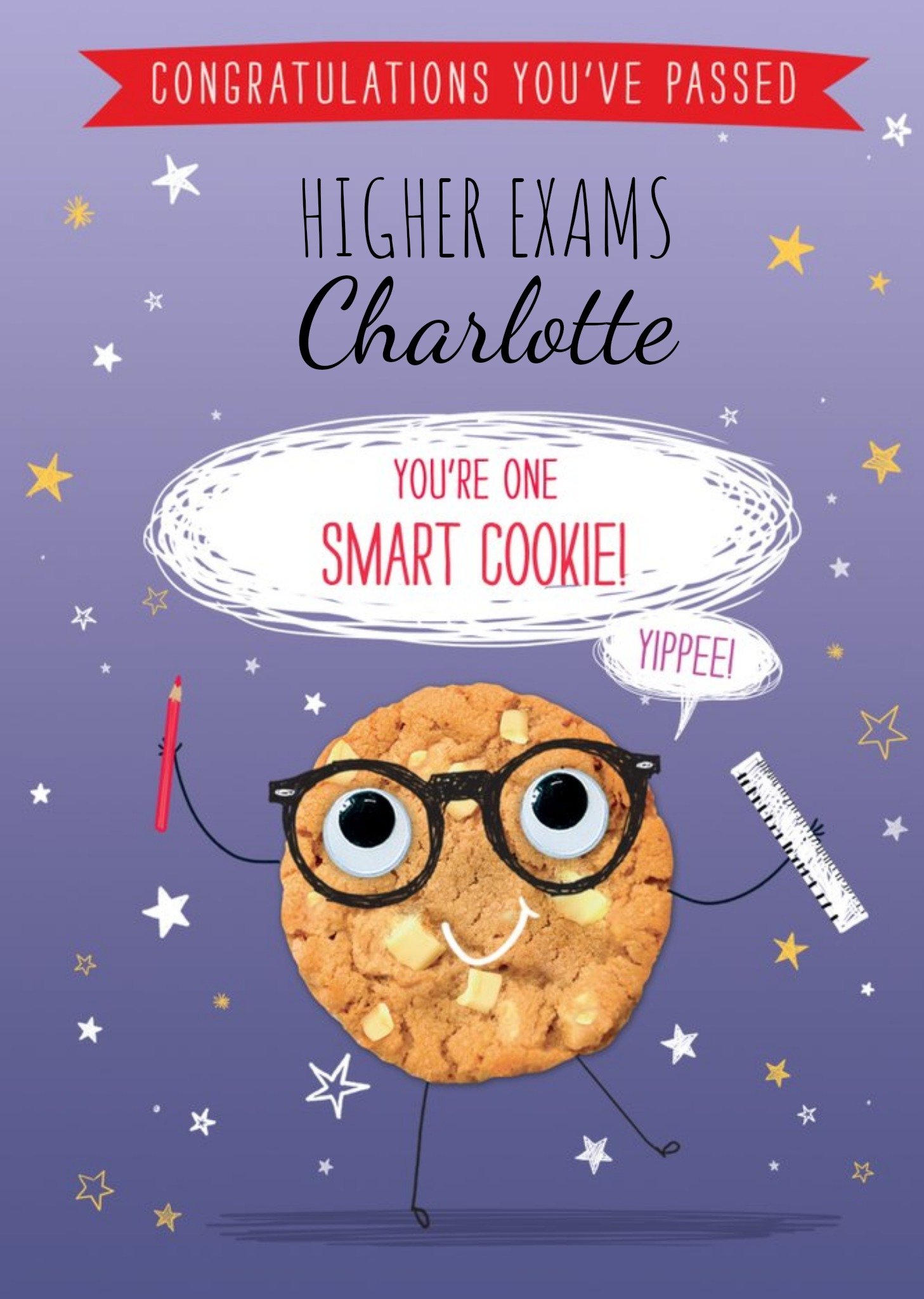 Moonpig Bright Illustration Of A Smart Cookie Congratulations You've Passed Higher Exams, Large Card
