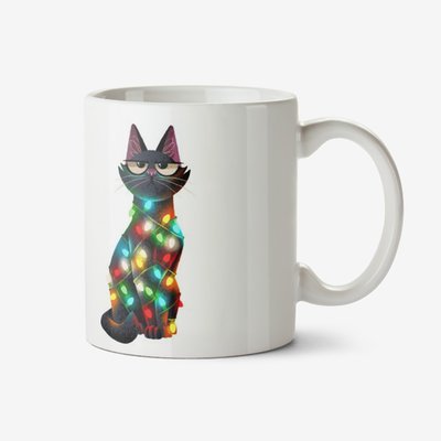 Folio Illustration Of Two Cats Wrapped In Different Coloured Fairy Lights Mug