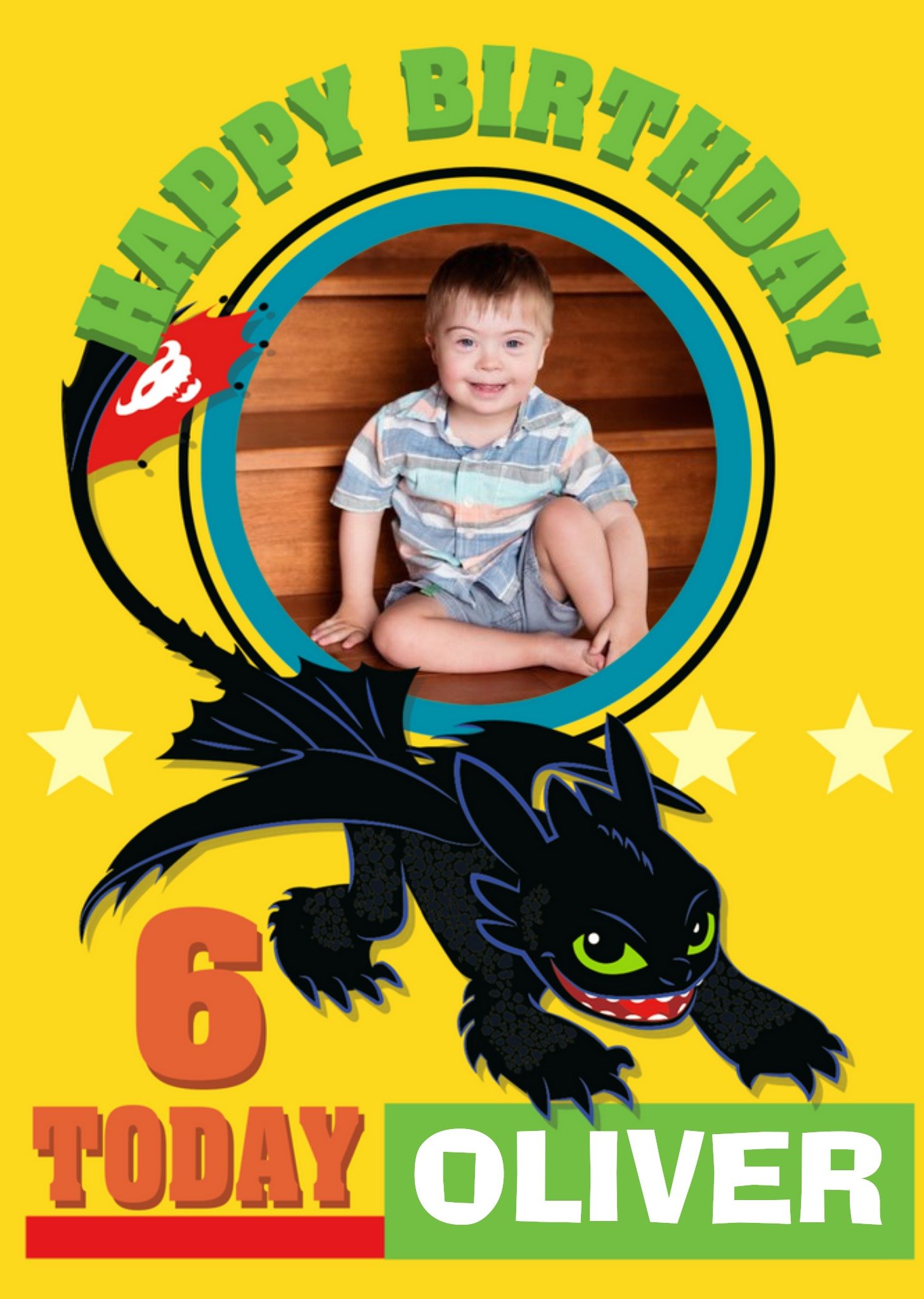 Moonpig How To Train Your Dragon Toothless 6th Birthday Photo Upload Card, Large