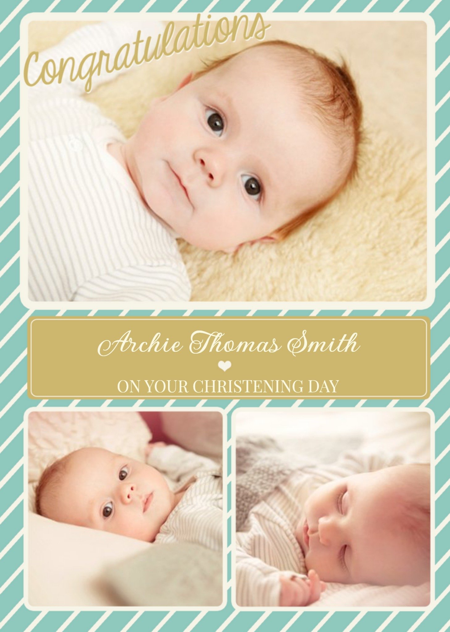 Moonpig Teal And Striped Multi-Photo Christening Card, Large