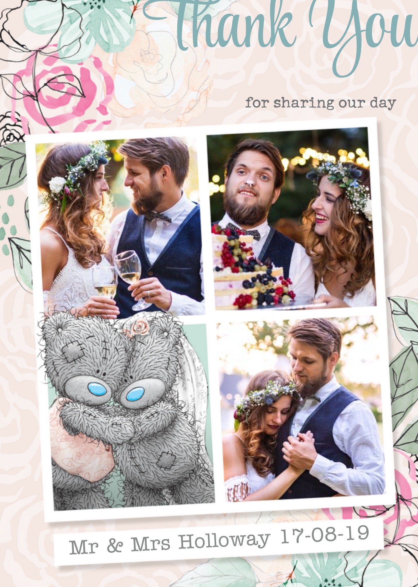 Me To You Tatty Teddy Thank You For Sharing Our Day Photo Upload Wedding Card