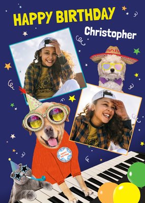 Cool Cat And Dogs Photo Upload Birthday Card
