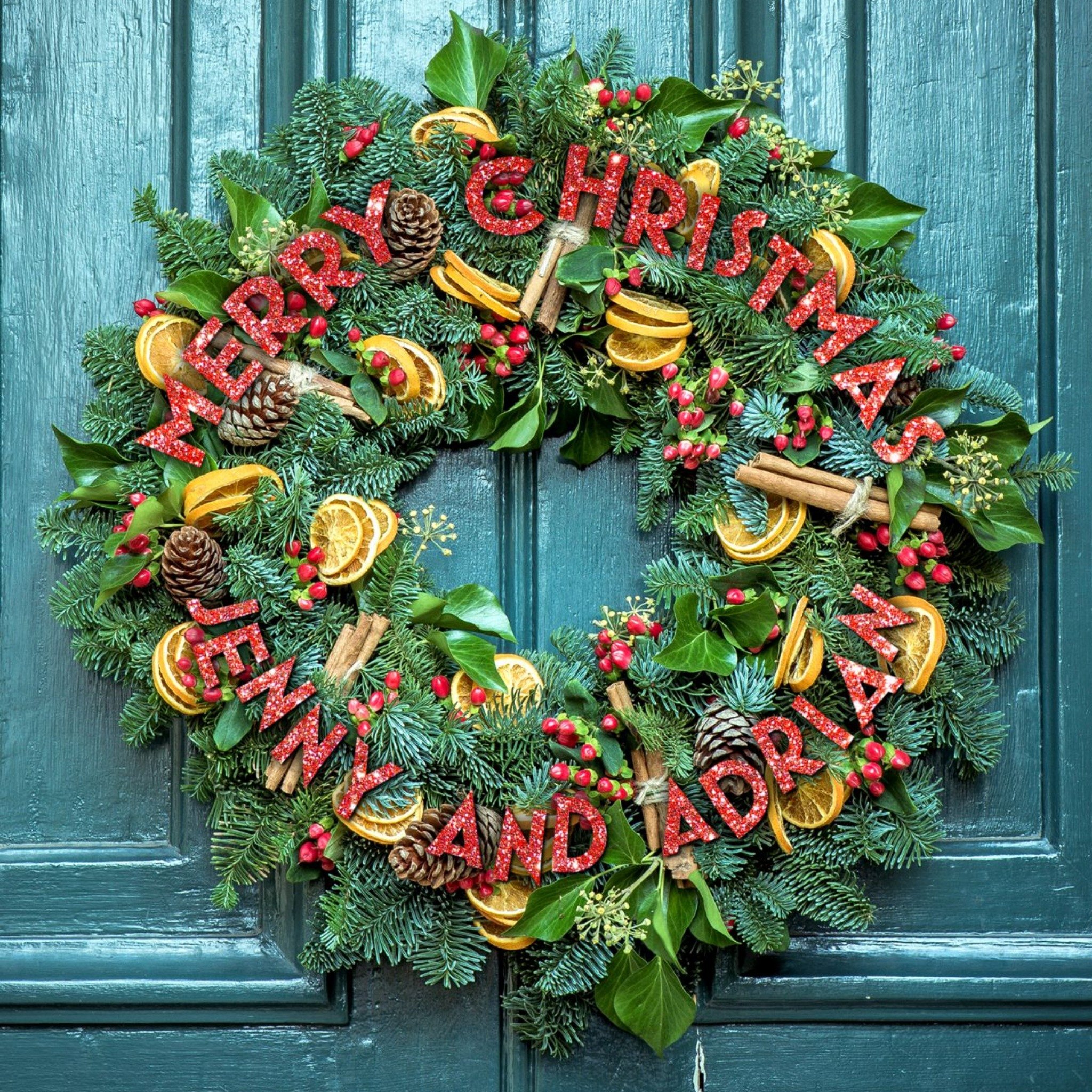 Merry Christmas Wreath Card For A Couple, Square