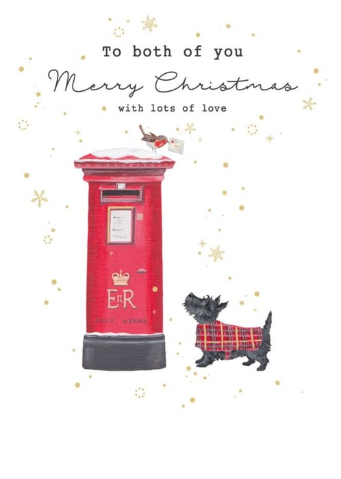 Traditional Postbox And Dog Christmas Card