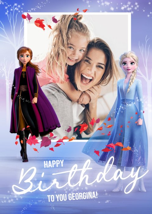 Disney Frozen 2 Anna and Elsa photo upload Birthday Card