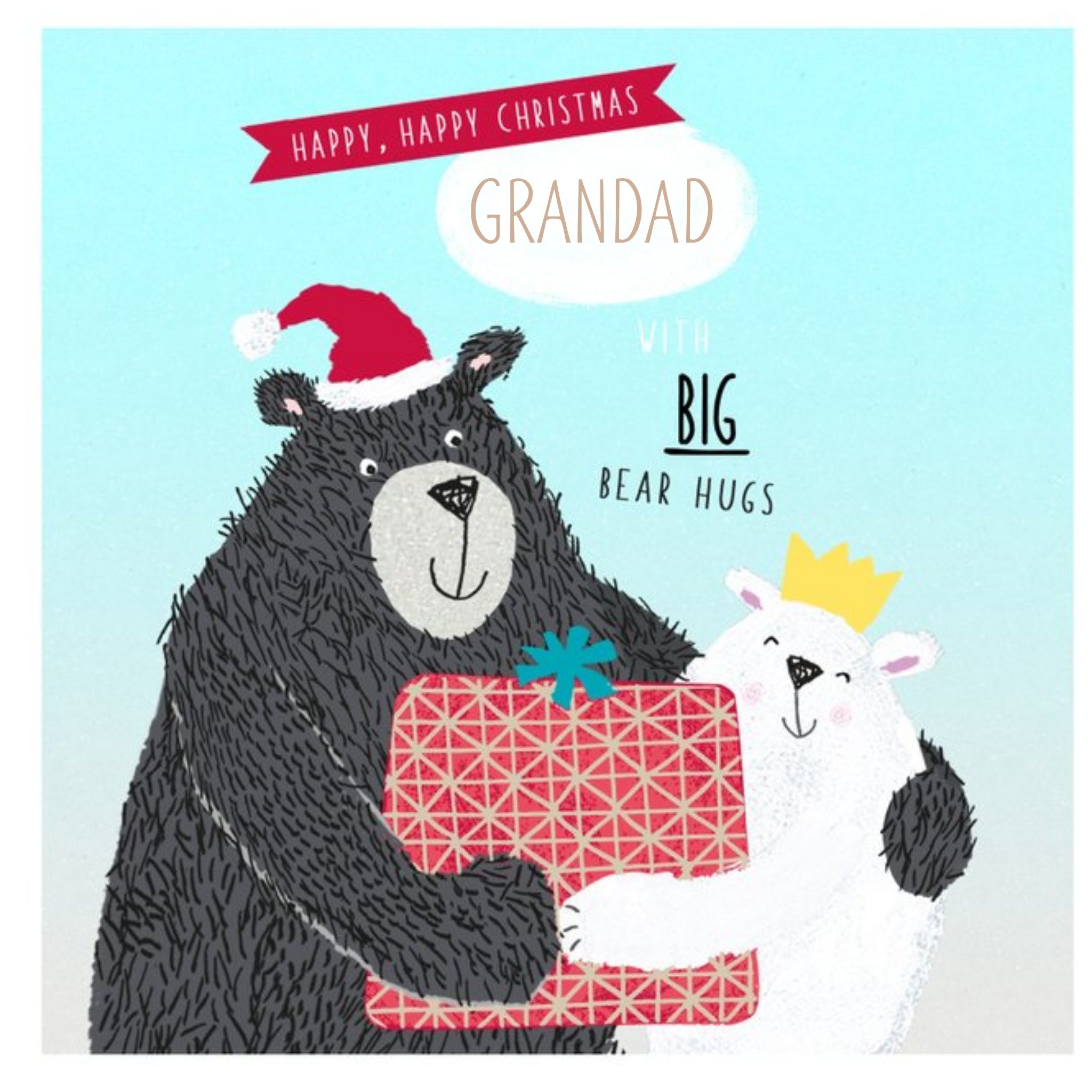 Big Bear Hugs For Grandad Christmas Card, Square