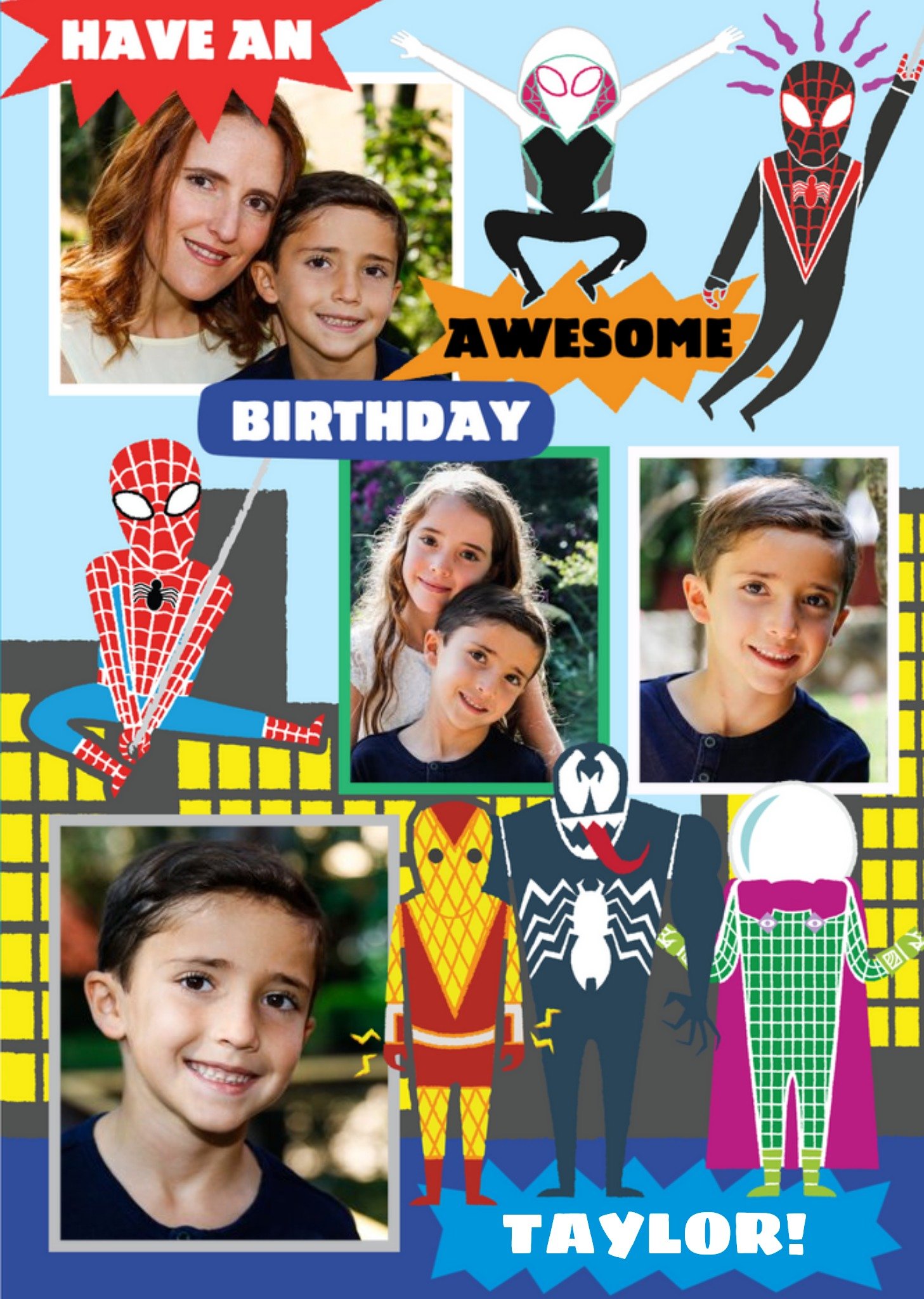 Marvel Spiderman Characters Photo Upload Birthday Card, Large