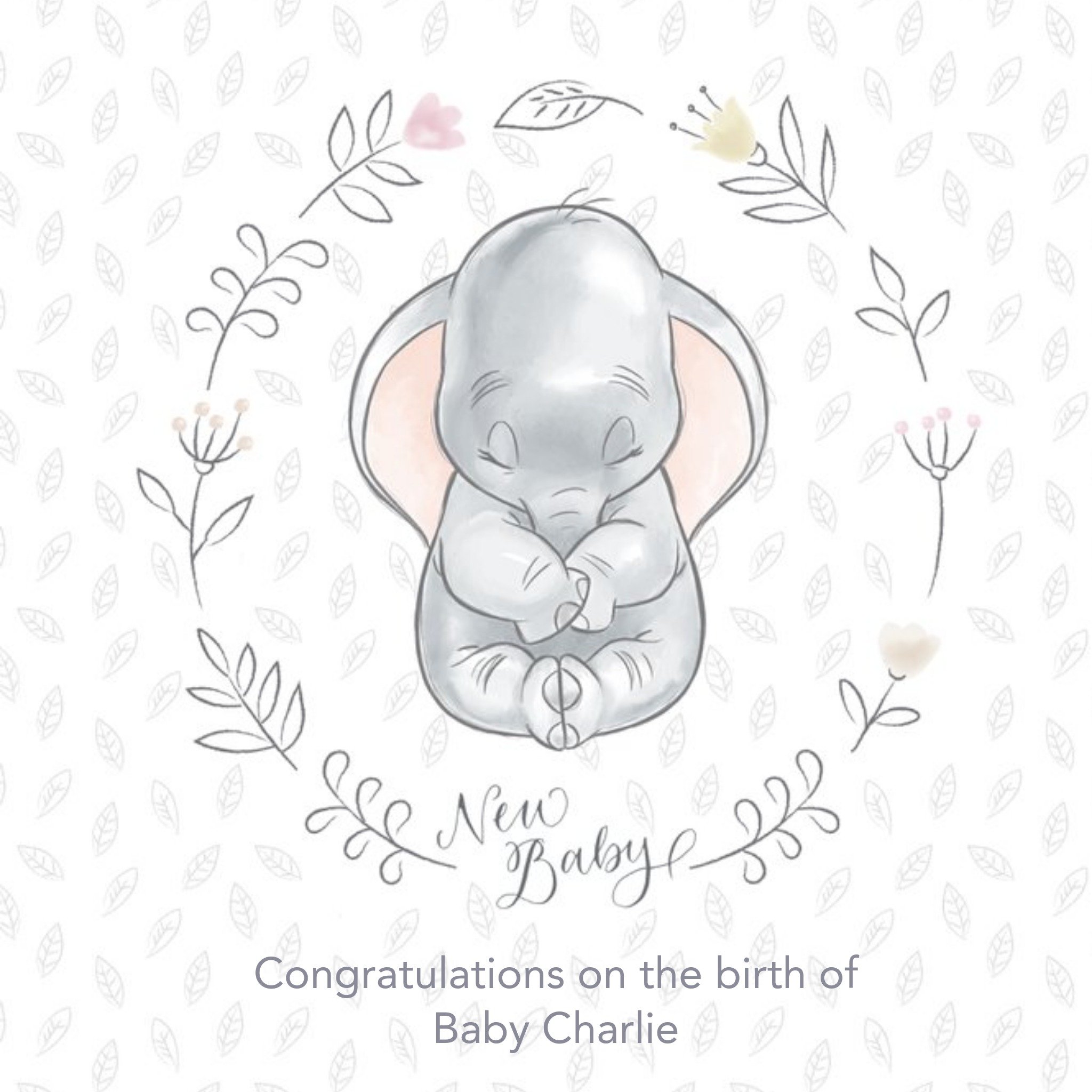 Disney Baby Personalised Dumbo New Baby Card, Large