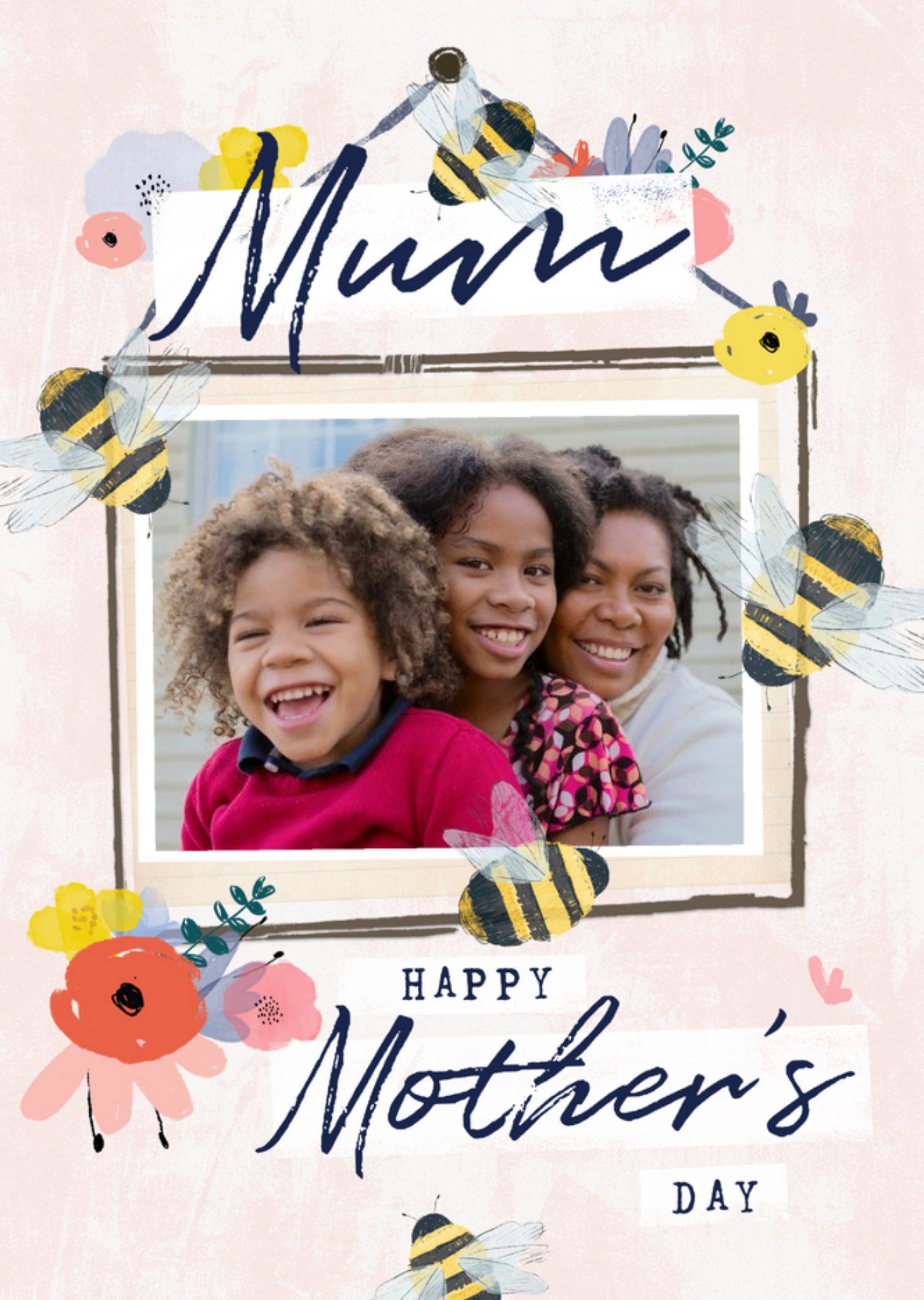 Moonpig Bees Knees Floral Photo Upload Mothers Day Card, Large
